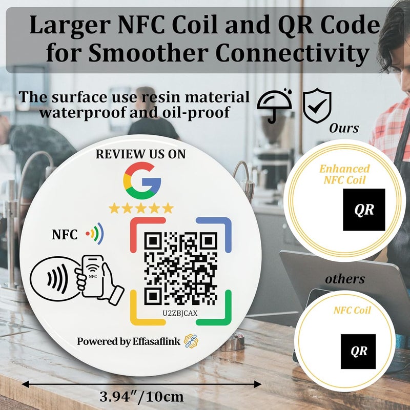 Effasaflink Epoxy Sticky Card with NFC Chip & QR Code - Compatible with Google Business Page for Customer Reviews, Boost Business Reviews, Essential for Small Businesses, No App, No Monthly Fee (White-3 Cards) - Image 3